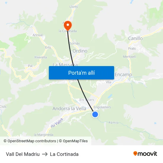 Vall Del Madriu to La Cortinada map