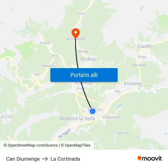 Can Diumenge to La Cortinada map