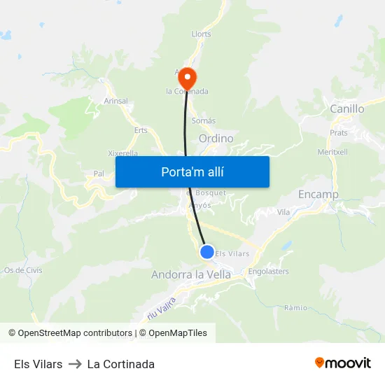 Els Vilars to La Cortinada map