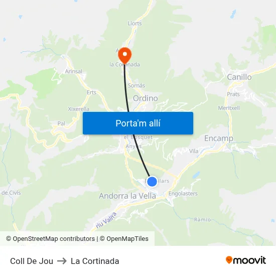 Coll De Jou to La Cortinada map