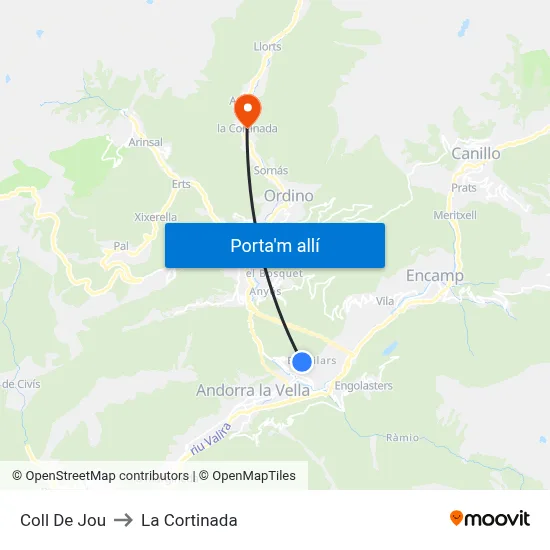 Coll De Jou to La Cortinada map