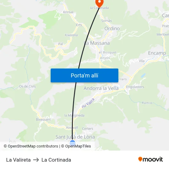 La Valireta to La Cortinada map
