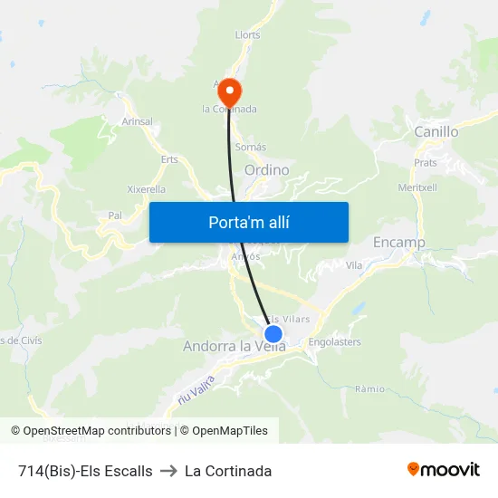 714(Bis)-Els Escalls to La Cortinada map