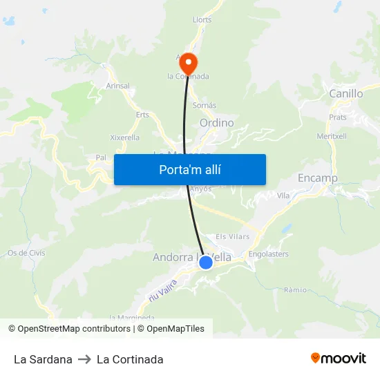 La Sardana to La Cortinada map