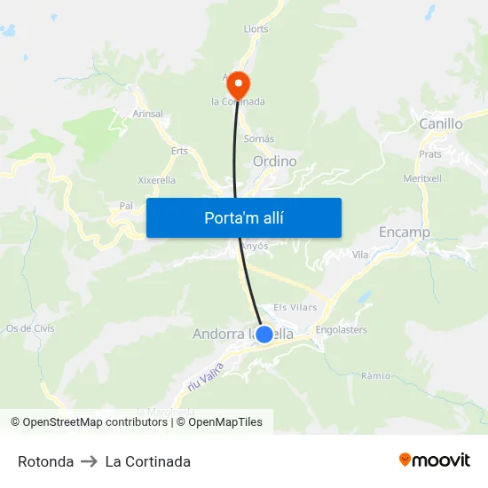 Rotonda to La Cortinada map