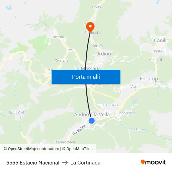 5555-Estació Nacional to La Cortinada map