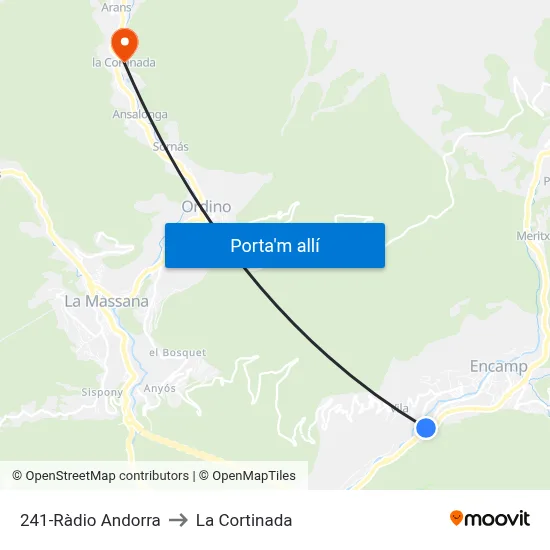 241-Ràdio Andorra to La Cortinada map
