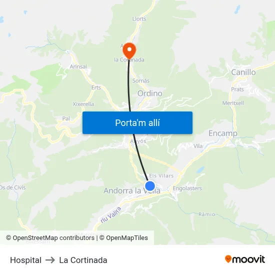 Hospital to La Cortinada map
