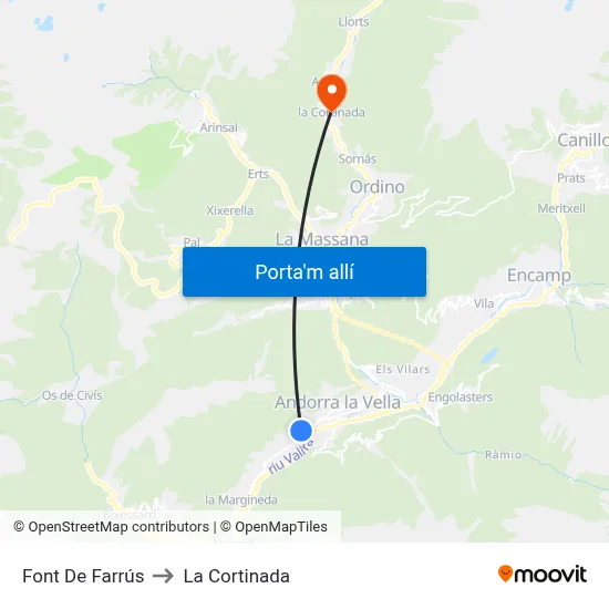 Font De Farrús to La Cortinada map