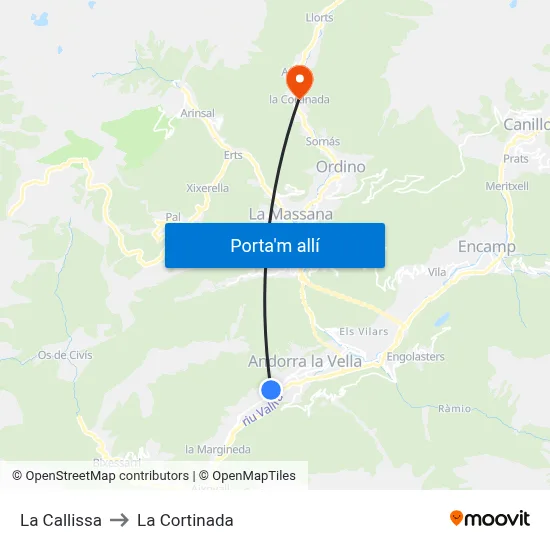 La Callissa to La Cortinada map