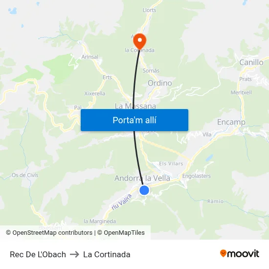 Rec De L'Obach to La Cortinada map