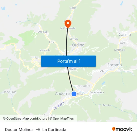 Doctor Molines to La Cortinada map