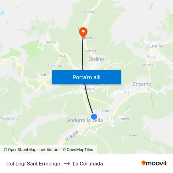 Col.Legi Sant Ermengol to La Cortinada map