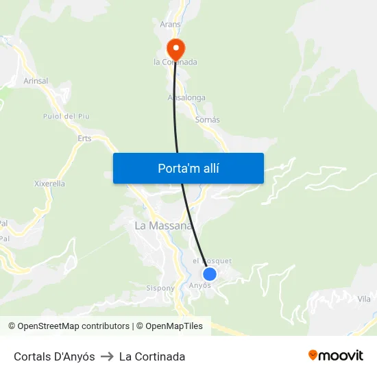 Cortals D'Anyós to La Cortinada map