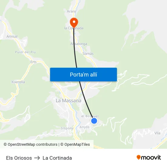 Els Oriosos to La Cortinada map