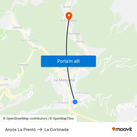 Anyós La Prentó to La Cortinada map