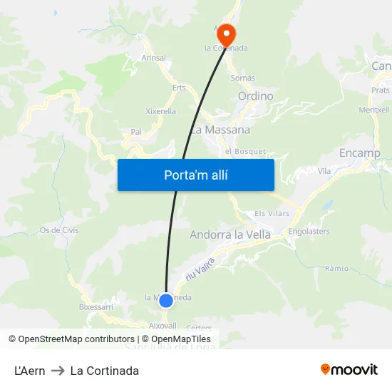 L'Aern to La Cortinada map
