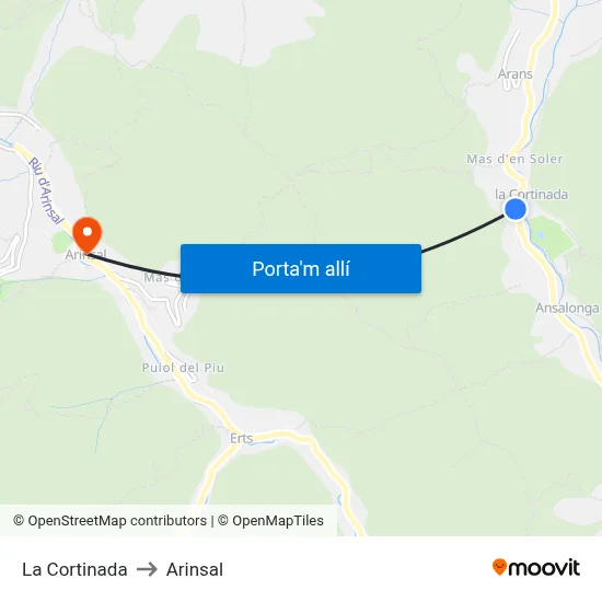 La Cortinada to Arinsal map