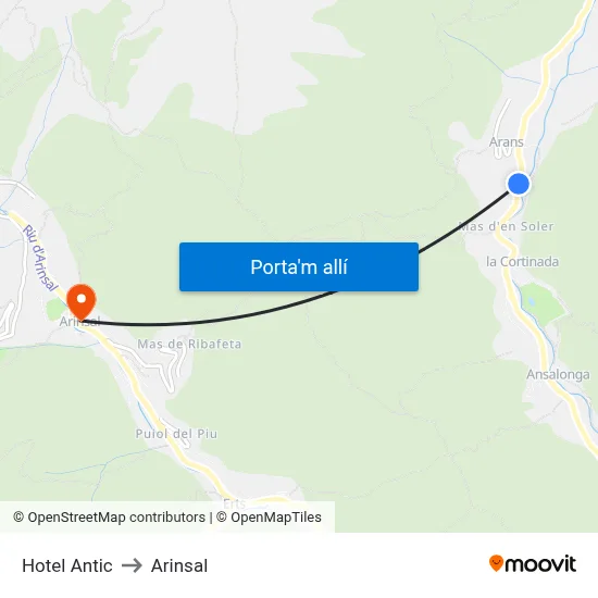 Hotel Antic to Arinsal map
