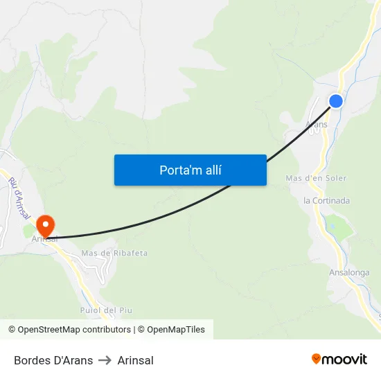 Bordes D'Arans to Arinsal map