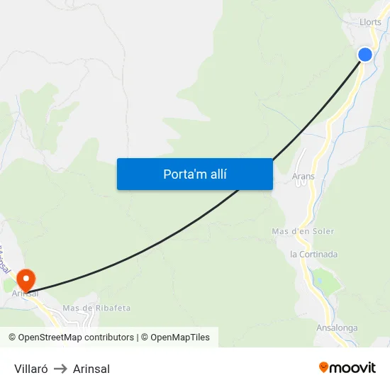 Villaró to Arinsal map