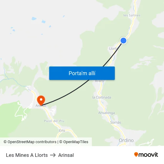 Les Mines A Llorts to Arinsal map