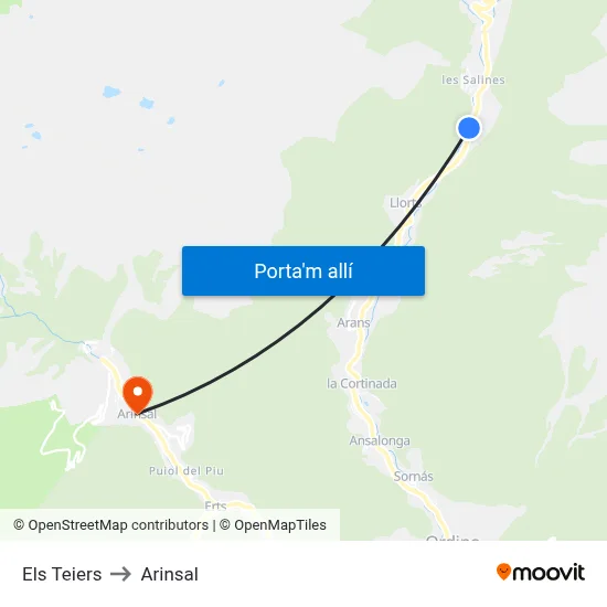 Els Teiers to Arinsal map