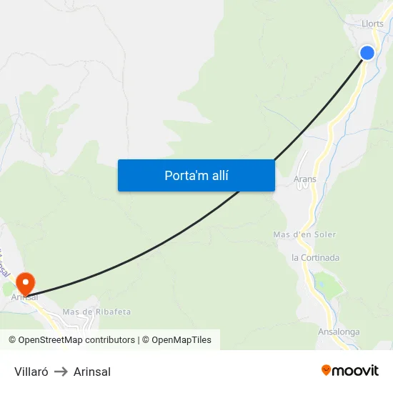 Villaró to Arinsal map