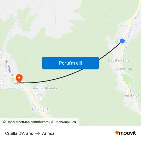 Cruïlla D'Arans to Arinsal map