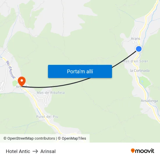 Hotel Antic to Arinsal map