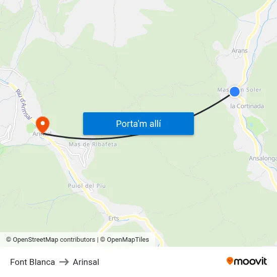 Font Blanca to Arinsal map