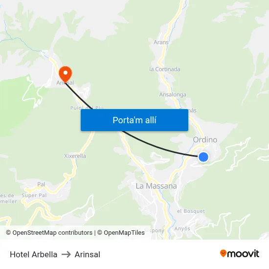 Hotel Arbella to Arinsal map