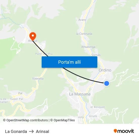 La Gonarda to Arinsal map