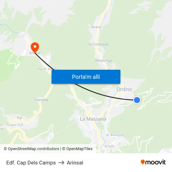 Edf. Cap Dels Camps to Arinsal map