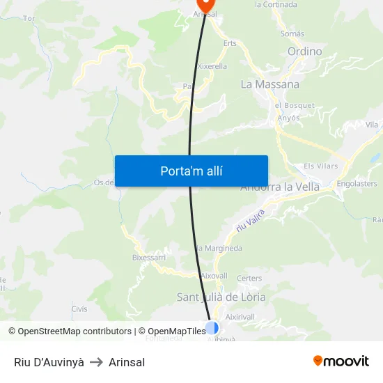 Riu D’Auvinyà to Arinsal map