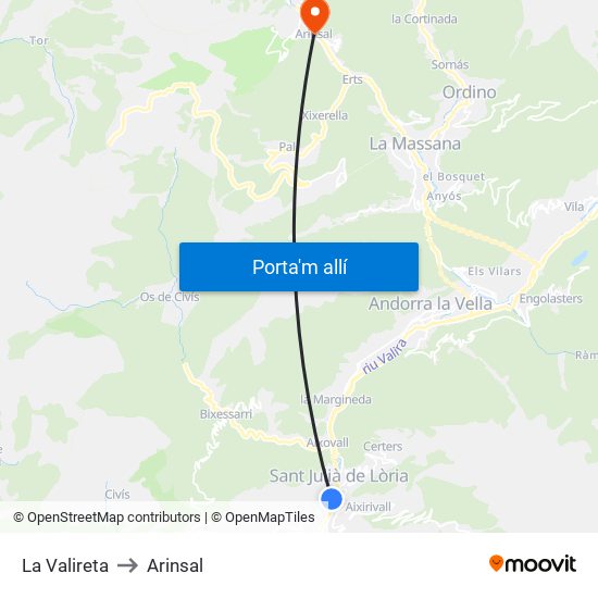 La Valireta to Arinsal map
