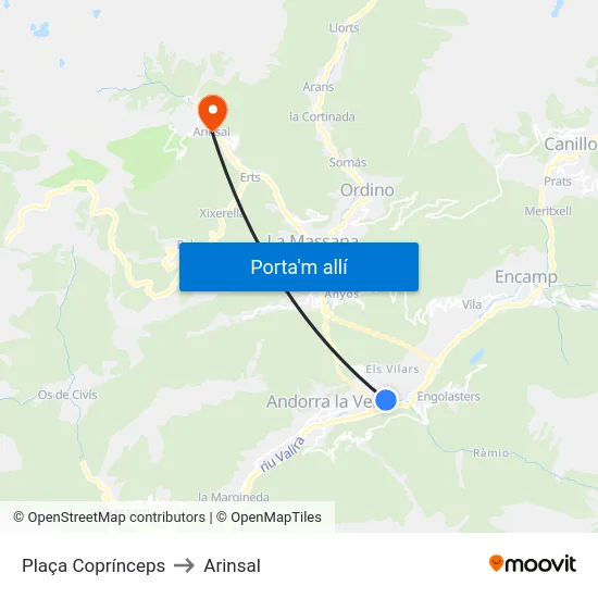 705-Plaça Coprínceps to Arinsal map