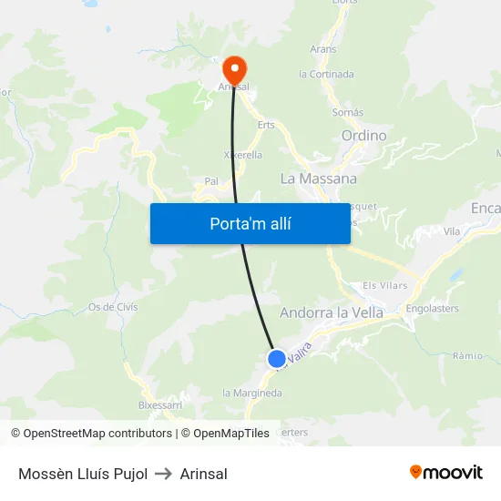 Mossèn Lluís Pujol to Arinsal map