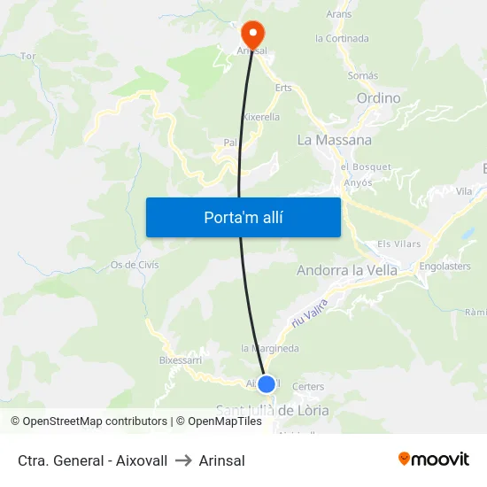 Ctra. General - Aixovall to Arinsal map