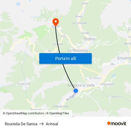 Roureda De Sansa to Arinsal map