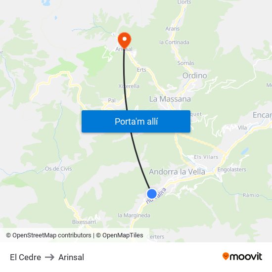 El Cedre to Arinsal map