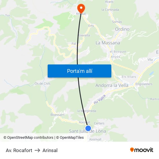 Av. Rocafort to Arinsal map