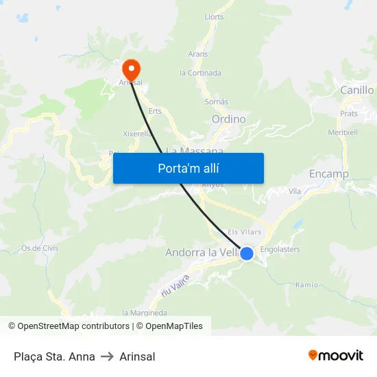 701-Plaça Sta. Anna to Arinsal map