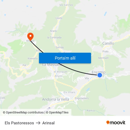 Els Pastoressos to Arinsal map