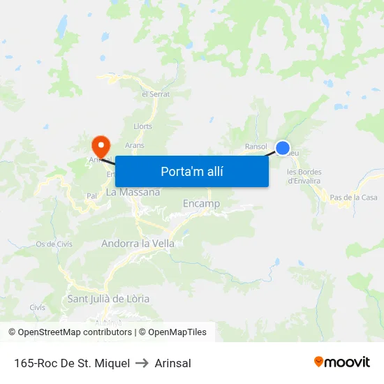 165-Roc De St. Miquel to Arinsal map