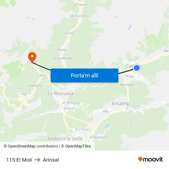 115-El Molí to Arinsal map