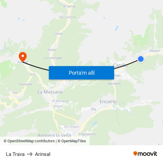 La Trava to Arinsal map