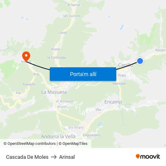 Cascada De Moles to Arinsal map