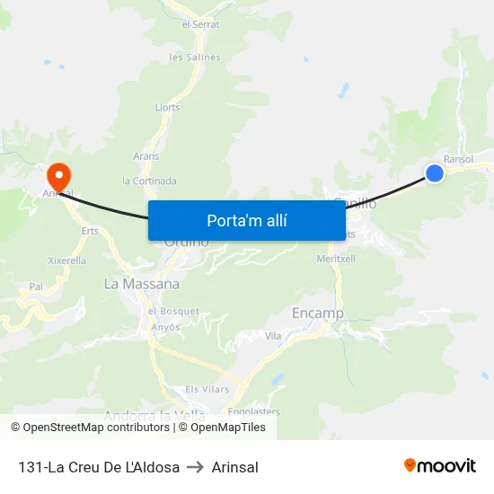 131-La Creu De L'Aldosa to Arinsal map