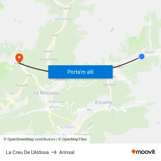 132-La Creu De L'Aldosa to Arinsal map